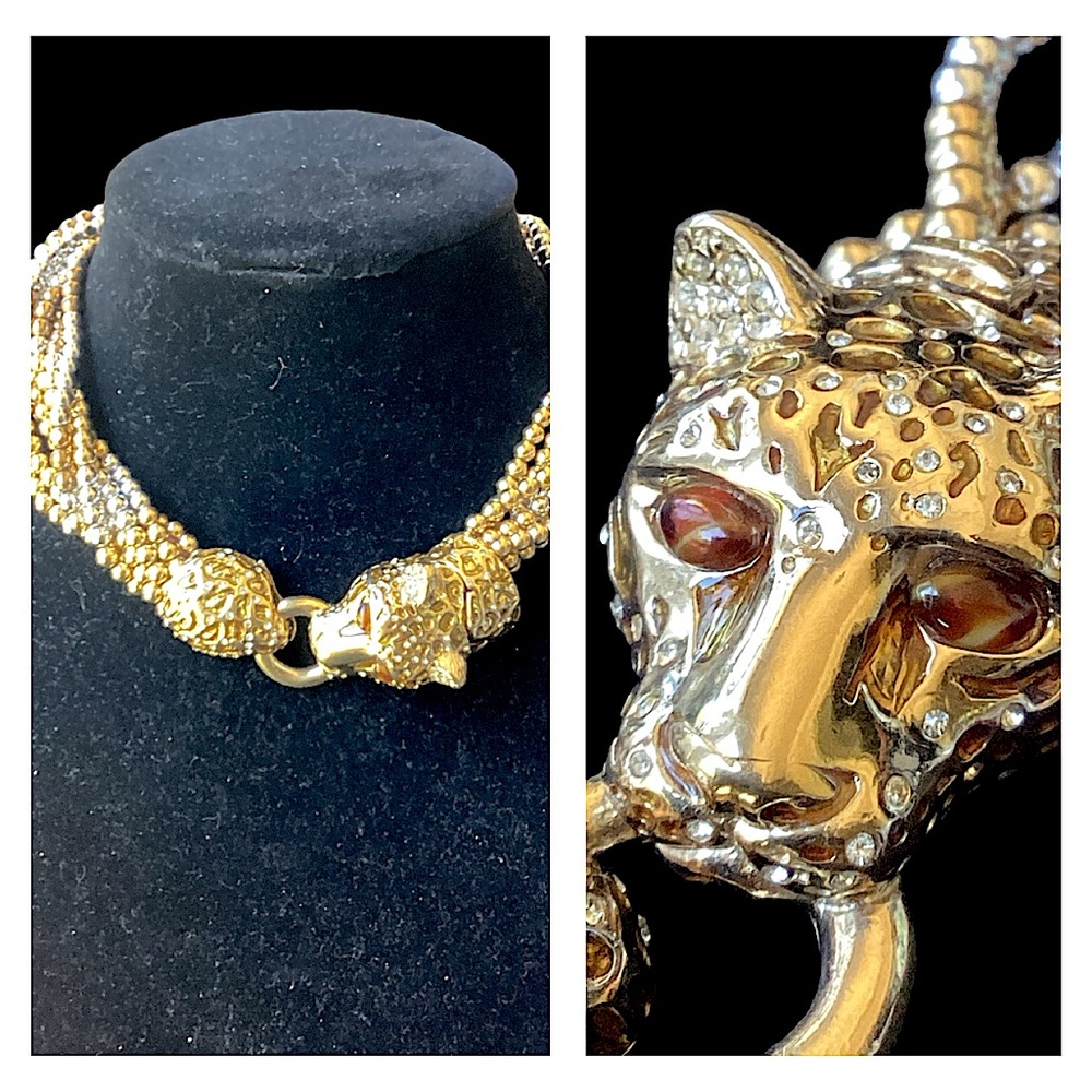 1980’s Ciner Jaguar & Glass Twist Beaded Collar Necklace (t150)